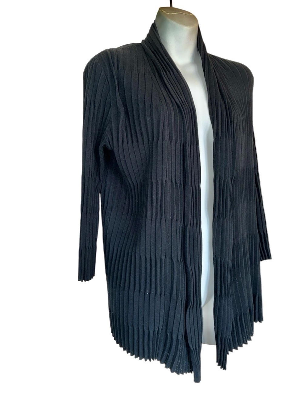 Lafayette 148 New York Cardigan Sweater Women's SM, Black Ribbed Knit. EUC